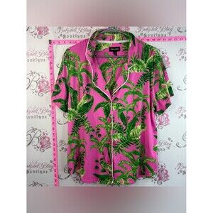 Room Service button up shirt palm trees Pink Tropical Palm Button-Down Shirt
